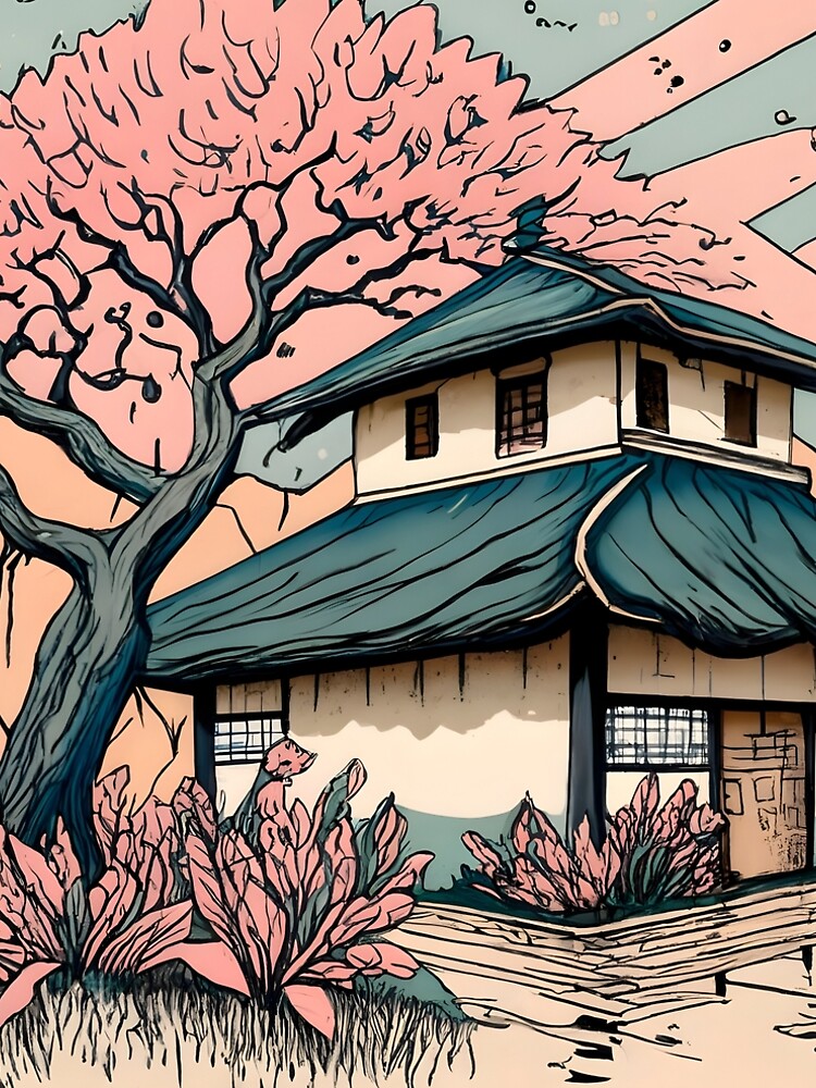 Thumbnail 4 of 4, A-Line Dress, Old abandoned Traditional Japanese house Minka Drawing designed and sold by Patricks-Art.