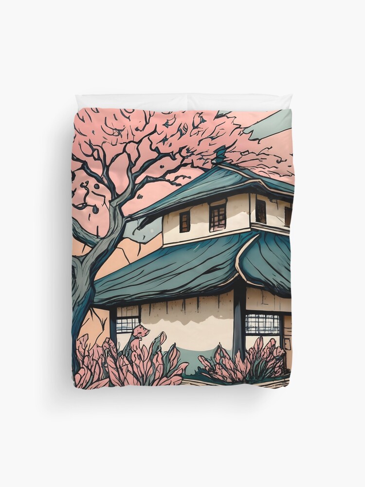 Thumbnail 1 of 2, Duvet Cover, Old abandoned Traditional Japanese house Minka Drawing designed and sold by Patricks-Art.