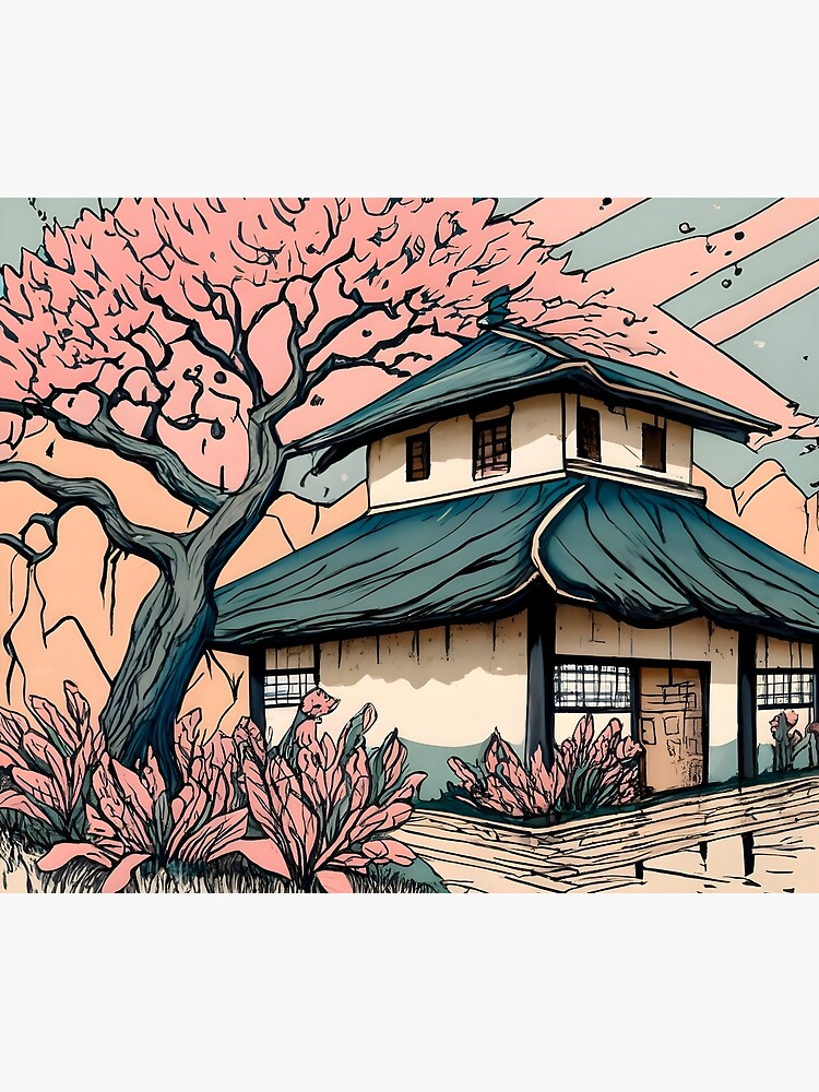Thumbnail 2 of 2, Duvet Cover, Old abandoned Traditional Japanese house Minka Drawing designed and sold by Patricks-Art.