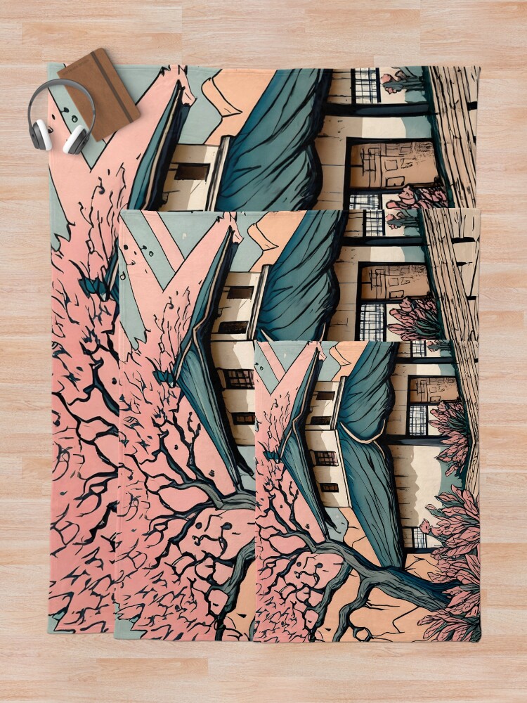 Thumbnail 5 of 6, Throw Blanket, Old abandoned Traditional Japanese house Minka Drawing designed and sold by Patricks-Art.