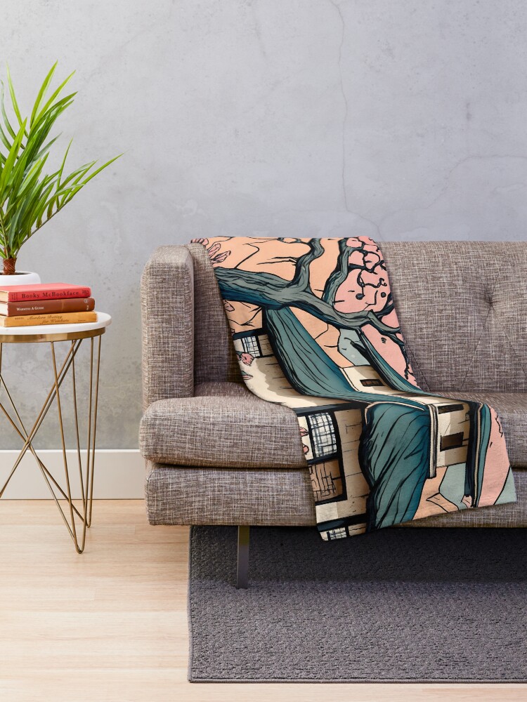 Thumbnail 2 of 6, Throw Blanket, Old abandoned Traditional Japanese house Minka Drawing designed and sold by Patricks-Art.