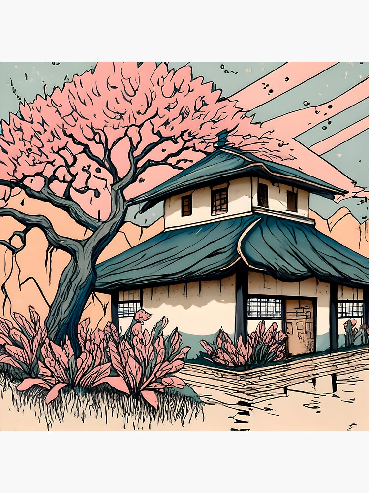 Thumbnail 3 of 3, Magnet, Old abandoned Traditional Japanese house Minka Drawing designed and sold by Patricks-Art.
