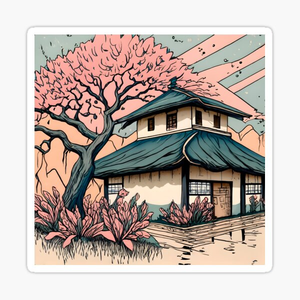 Item preview, Old abandoned Traditional Japanese house Minka Drawing designed and sold by Patricks-Art.