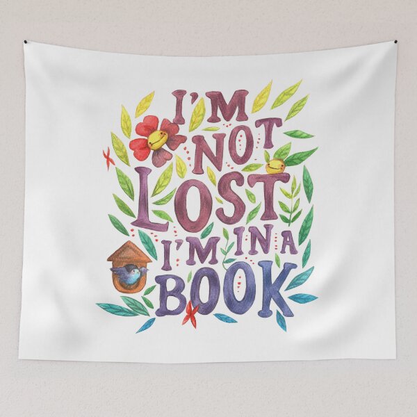 Item preview, Quote "I'm not lost I'm in a book" handmade booklover lettering watercolour painting T-Shirt designed and sold by carlottamascolo.