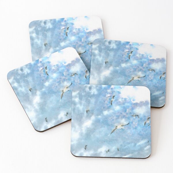 Item preview, The Chasers Seagulls In Flight Cerulean Watercolor designed and sold by taiche.