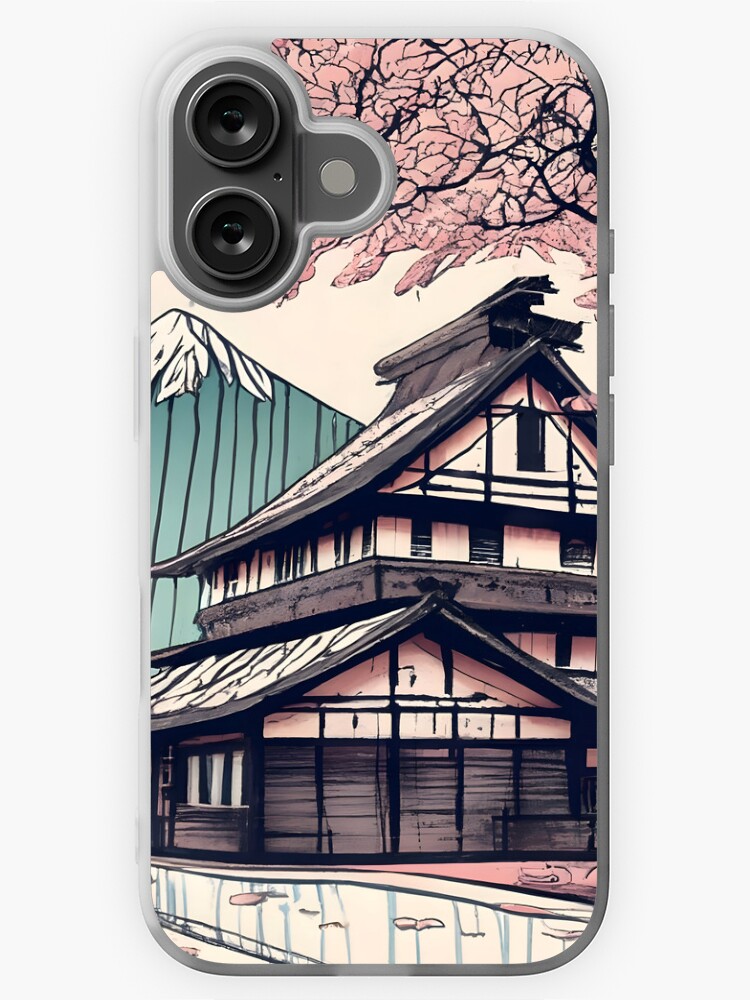 Thumbnail 1 of 5, iPhone Case, Old abandoned Traditional Japanese house Minka Drawing designed and sold by Patricks-Art.