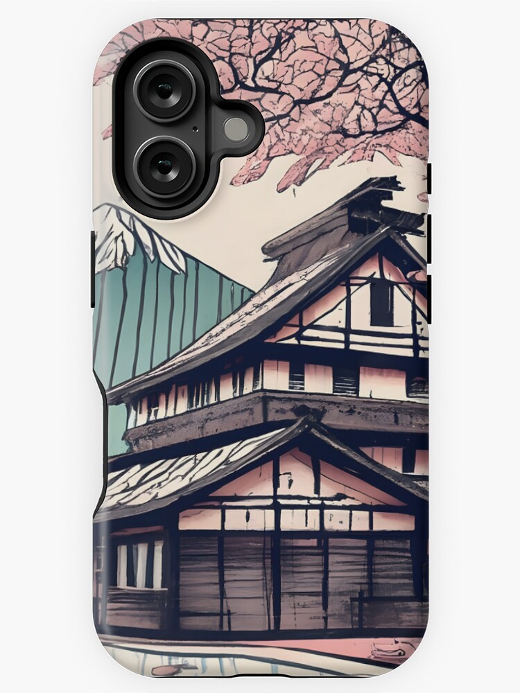 Thumbnail 1 of 4, iPhone Case, Old abandoned Traditional Japanese house Minka Drawing designed and sold by Patricks-Art.