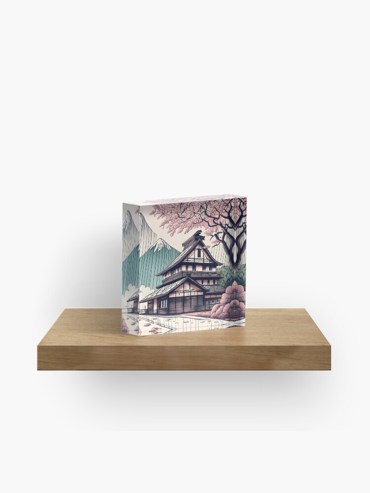 Thumbnail 1 of 5, Acrylic Block, Old abandoned Traditional Japanese house Minka Drawing designed and sold by Patricks-Art.