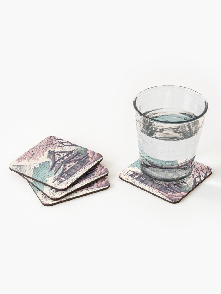 Thumbnail 2 of 5, Coasters (Set of 4), Old abandoned Traditional Japanese house Minka Drawing designed and sold by Patricks-Art.