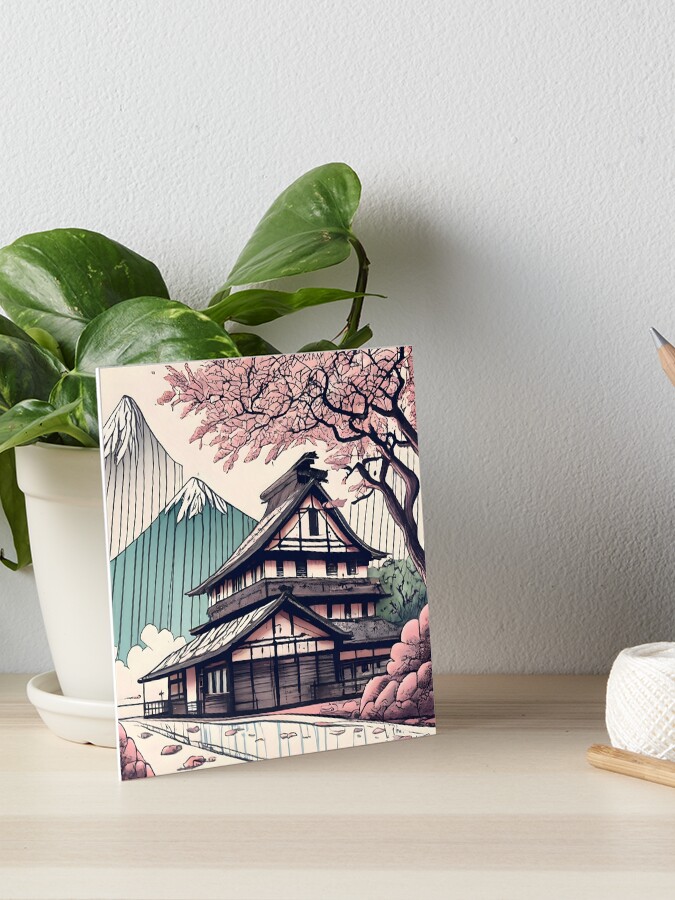 Thumbnail 1 of 2, Art Board Print, Old abandoned Traditional Japanese house Minka Drawing designed and sold by Patricks-Art.
