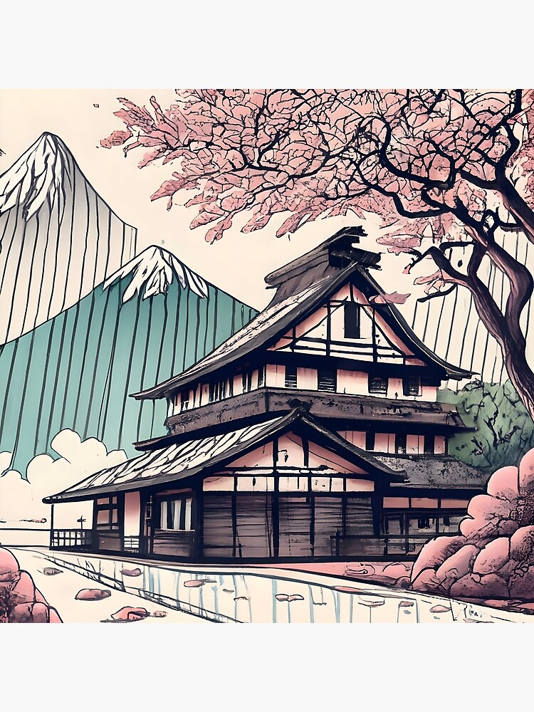 Thumbnail 4 of 4, Pillow, Old abandoned Traditional Japanese house Minka Drawing designed and sold by Patricks-Art.