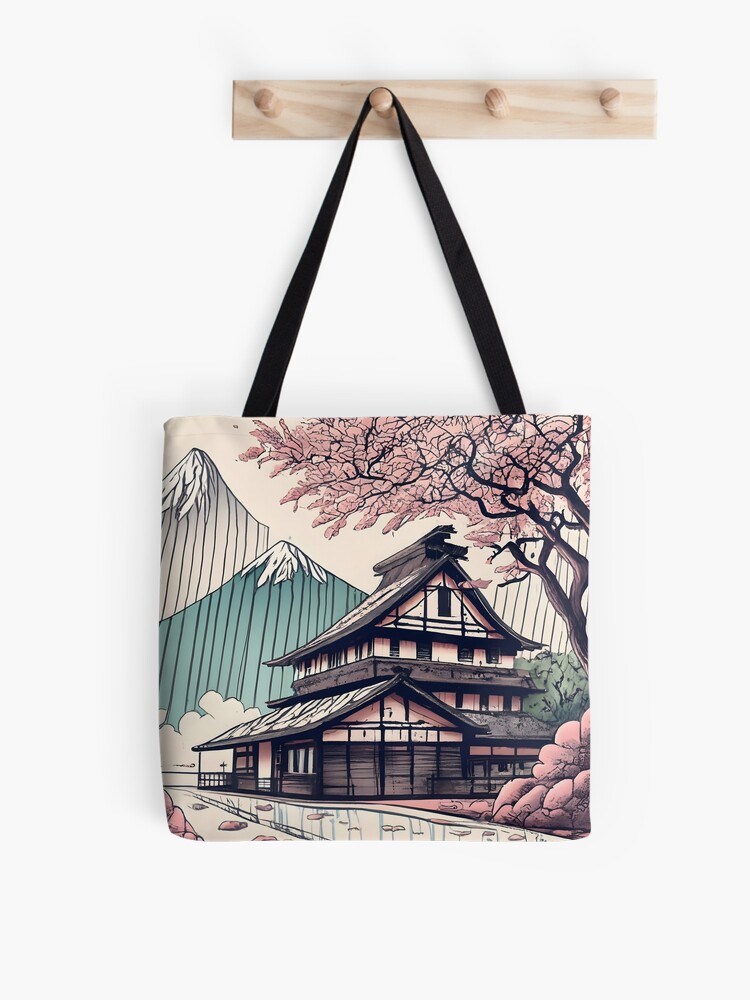 Thumbnail 1 of 2, Tote Bag, Old abandoned Traditional Japanese house Minka Drawing designed and sold by Patricks-Art.