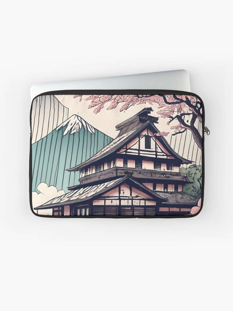 Thumbnail 1 of 2, Laptop Sleeve, Old abandoned Traditional Japanese house Minka Drawing designed and sold by Patricks-Art.