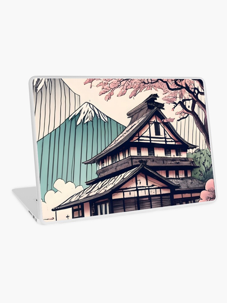 Thumbnail 1 of 2, Laptop Skin, Old abandoned Traditional Japanese house Minka Drawing designed and sold by Patricks-Art.