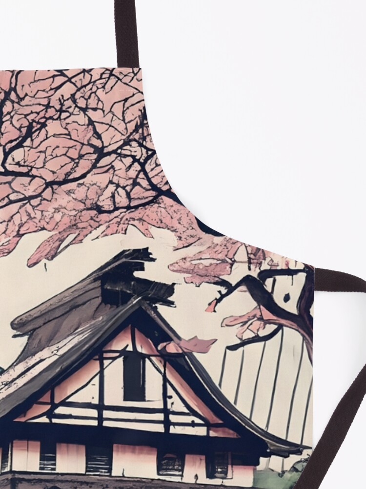 Thumbnail 3 of 6, Apron, Old abandoned Traditional Japanese house Minka Drawing designed and sold by Patricks-Art.
