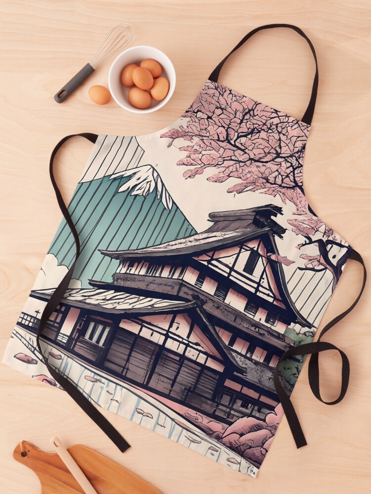 Thumbnail 1 of 6, Apron, Old abandoned Traditional Japanese house Minka Drawing designed and sold by Patricks-Art.