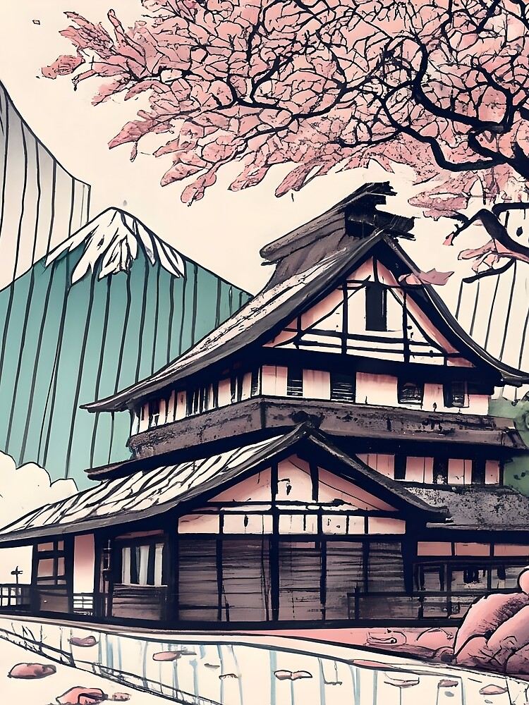 Thumbnail 5 of 5, Graphic T-Shirt, Old abandoned Traditional Japanese house Minka Drawing designed and sold by Patricks-Art.