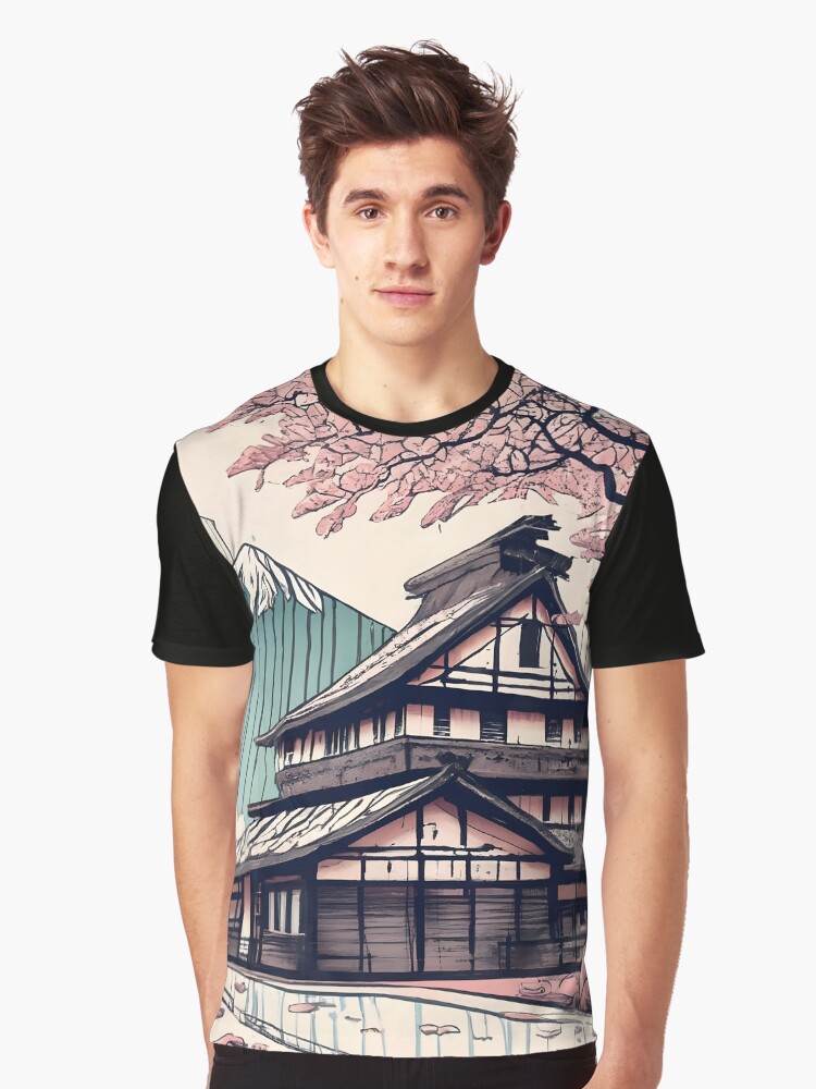 Thumbnail 1 of 5, Graphic T-Shirt, Old abandoned Traditional Japanese house Minka Drawing designed and sold by Patricks-Art.