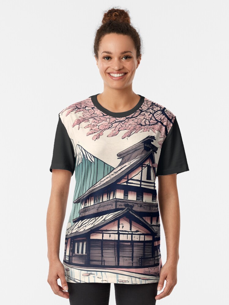 Thumbnail 2 of 5, Graphic T-Shirt, Old abandoned Traditional Japanese house Minka Drawing designed and sold by Patricks-Art.
