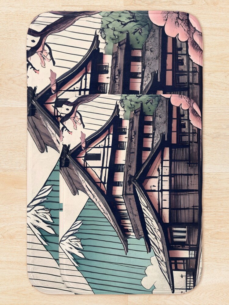Thumbnail 5 of 6, Bath Mat, Old abandoned Traditional Japanese house Minka Drawing designed and sold by Patricks-Art.