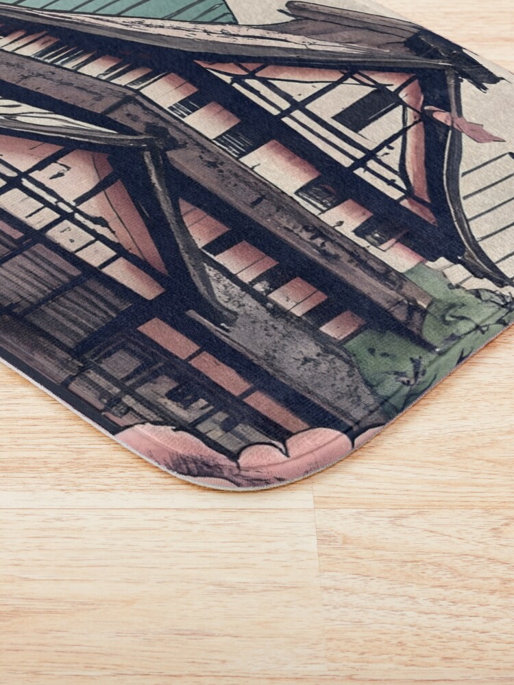 Thumbnail 3 of 6, Bath Mat, Old abandoned Traditional Japanese house Minka Drawing designed and sold by Patricks-Art.