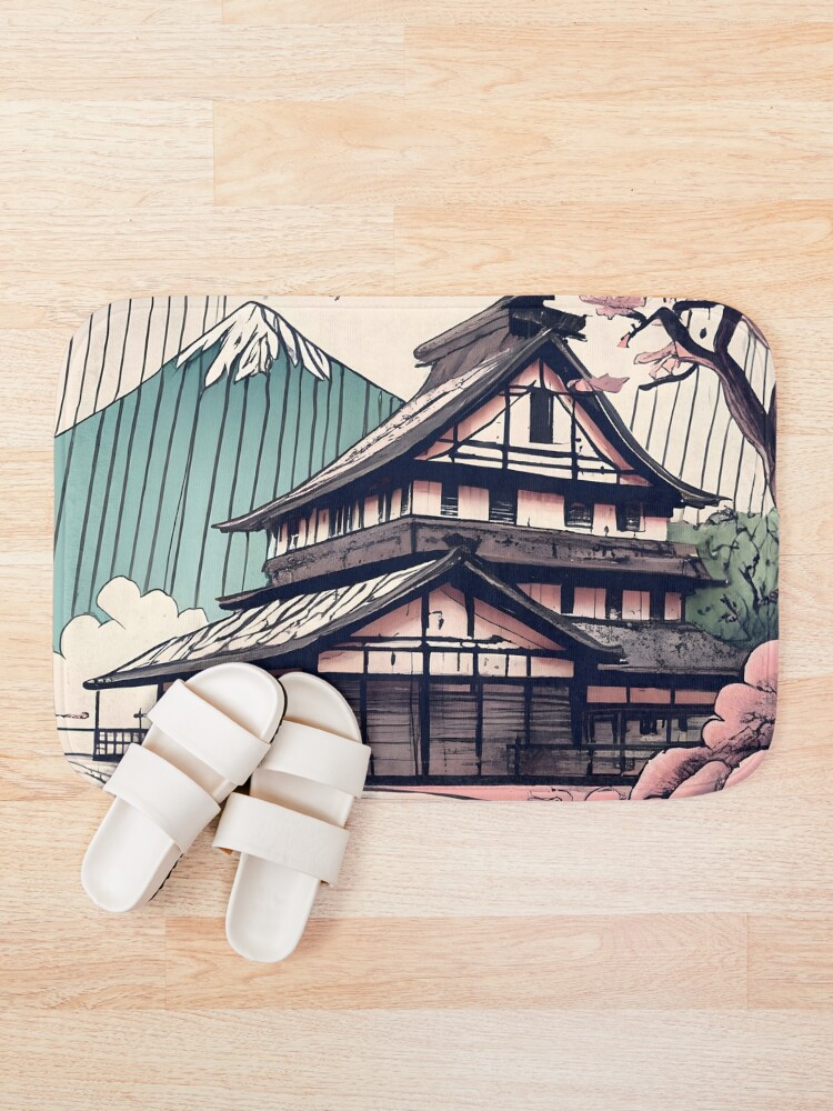 Thumbnail 1 of 6, Bath Mat, Old abandoned Traditional Japanese house Minka Drawing designed and sold by Patricks-Art.