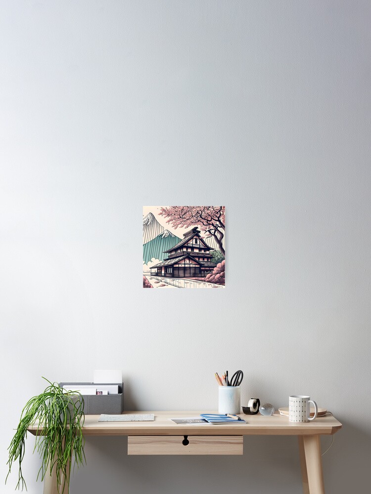 Thumbnail 2 of 3, Poster, Old abandoned Traditional Japanese house Minka Drawing designed and sold by Patricks-Art.