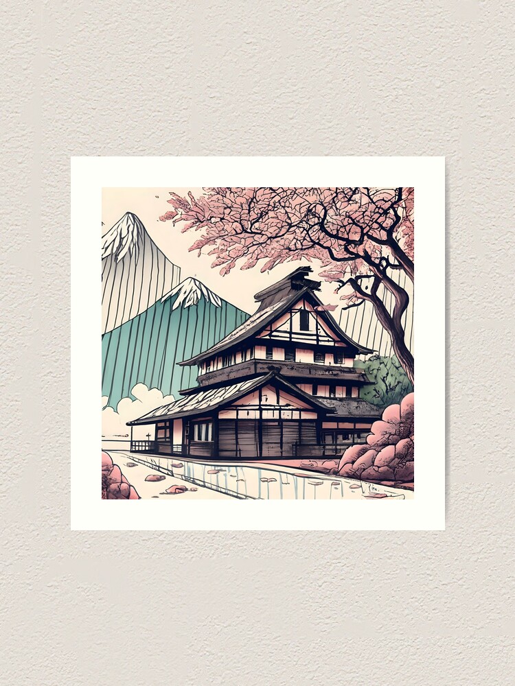 Thumbnail 1 of 3, Art Print, Old abandoned Traditional Japanese house Minka Drawing designed and sold by Patricks-Art.
