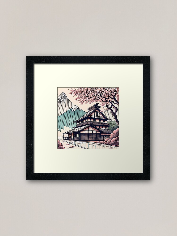 Thumbnail 2 of 7, Framed Art Print, Old abandoned Traditional Japanese house Minka Drawing designed and sold by Patricks-Art.
