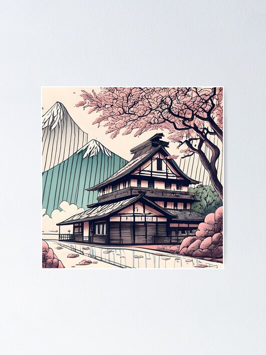 Thumbnail 1 of 3, Poster, Old abandoned Traditional Japanese house Minka Drawing designed and sold by Patricks-Art.