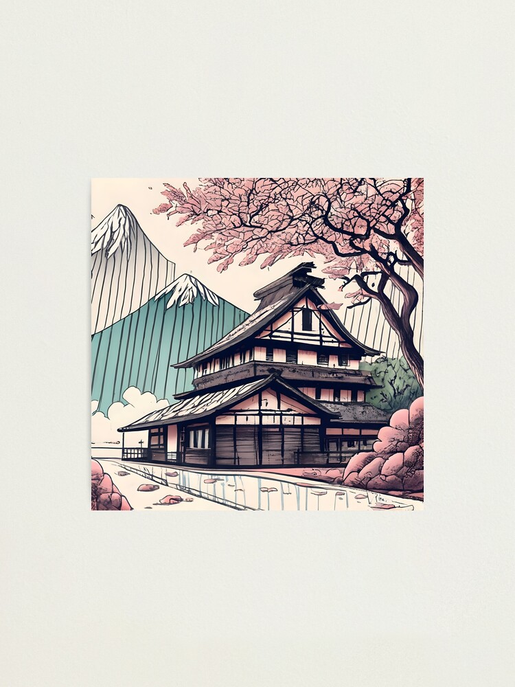 Thumbnail 1 of 3, Photographic Print, Old abandoned Traditional Japanese house Minka Drawing designed and sold by Patricks-Art.