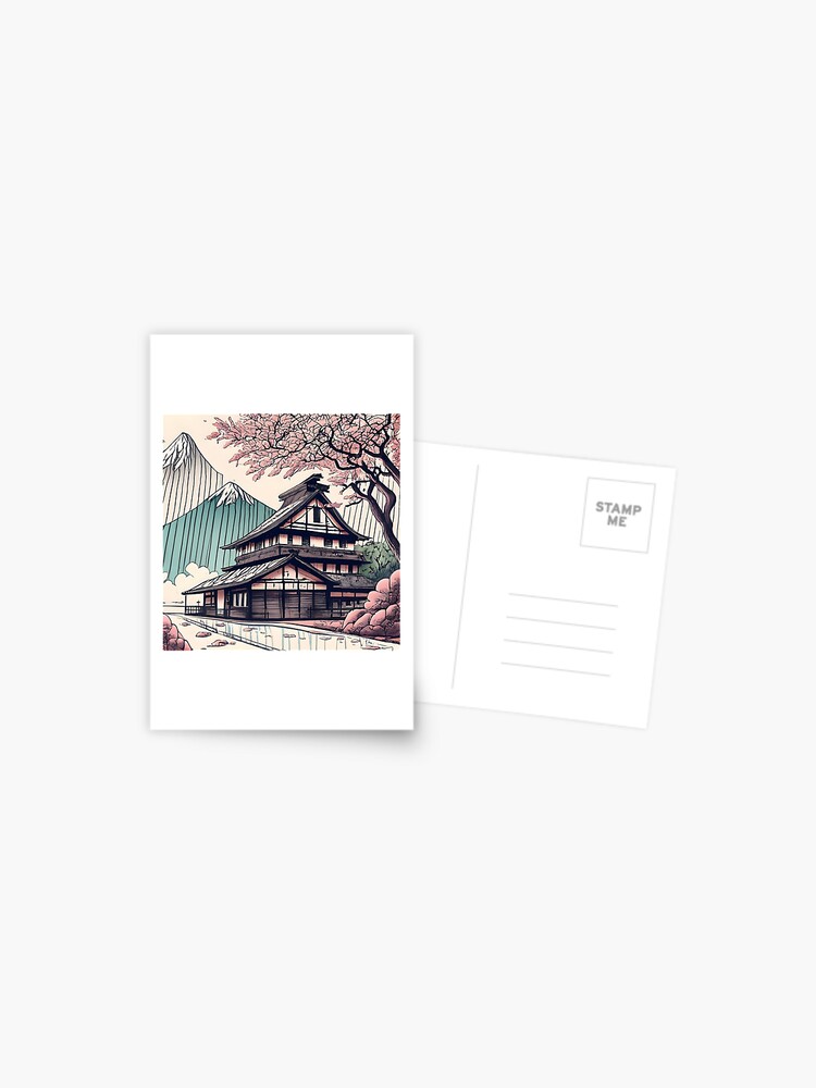 Thumbnail 1 of 2, Postcard, Old abandoned Traditional Japanese house Minka Drawing designed and sold by Patricks-Art.