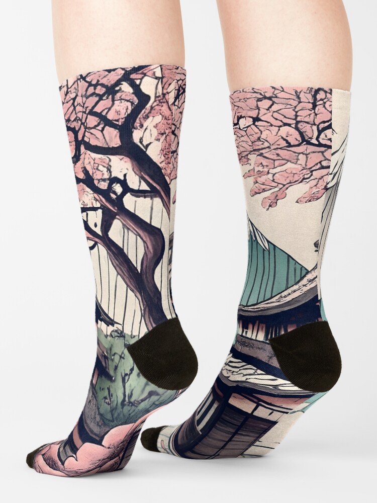 Thumbnail 4 of 5, Socks, Old abandoned Traditional Japanese house Minka Drawing designed and sold by Patricks-Art.