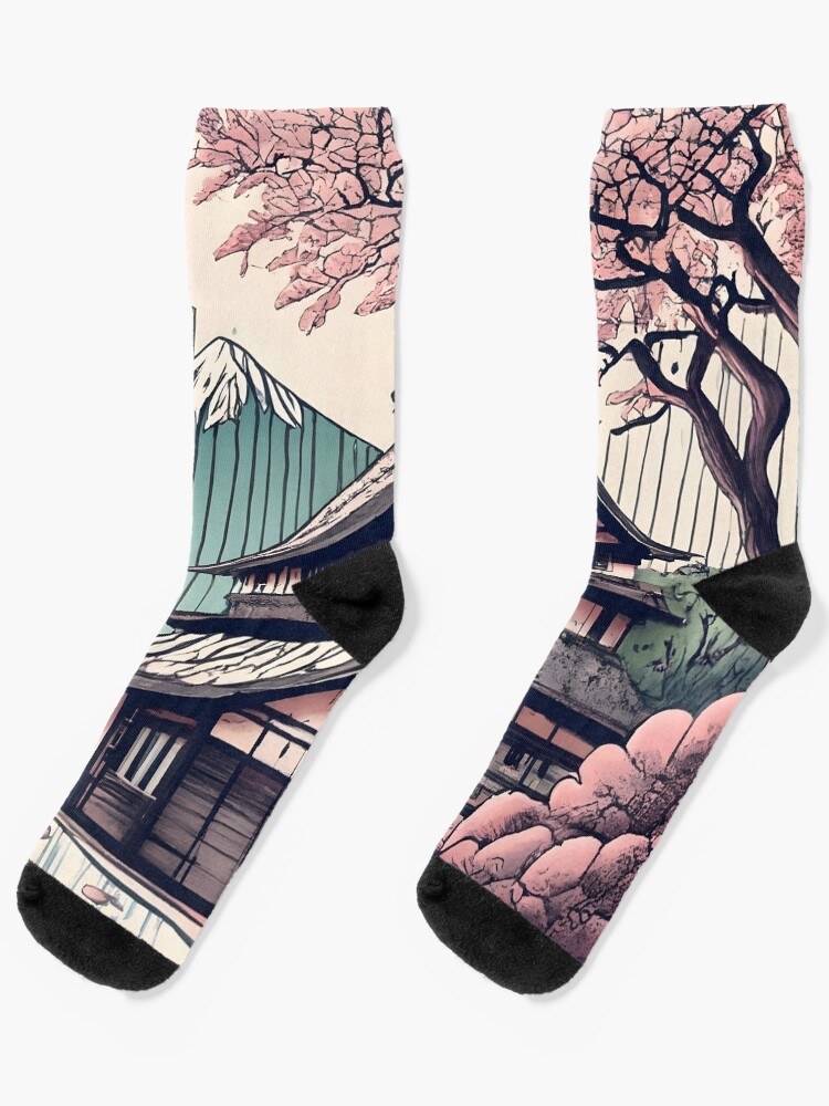 Thumbnail 1 of 5, Socks, Old abandoned Traditional Japanese house Minka Drawing designed and sold by Patricks-Art.