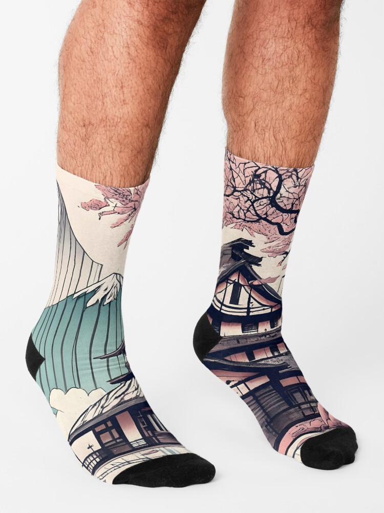 Thumbnail 3 of 5, Socks, Old abandoned Traditional Japanese house Minka Drawing designed and sold by Patricks-Art.