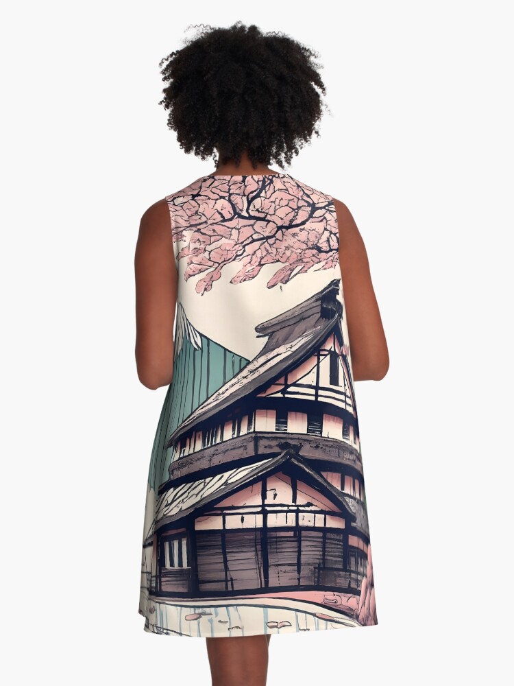 Thumbnail 3 of 4, A-Line Dress, Old abandoned Traditional Japanese house Minka Drawing designed and sold by Patricks-Art.