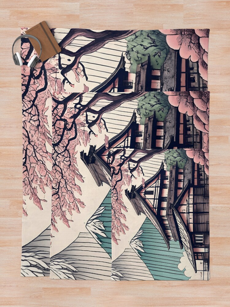 Thumbnail 5 of 6, Throw Blanket, Old abandoned Traditional Japanese house Minka Drawing designed and sold by Patricks-Art.