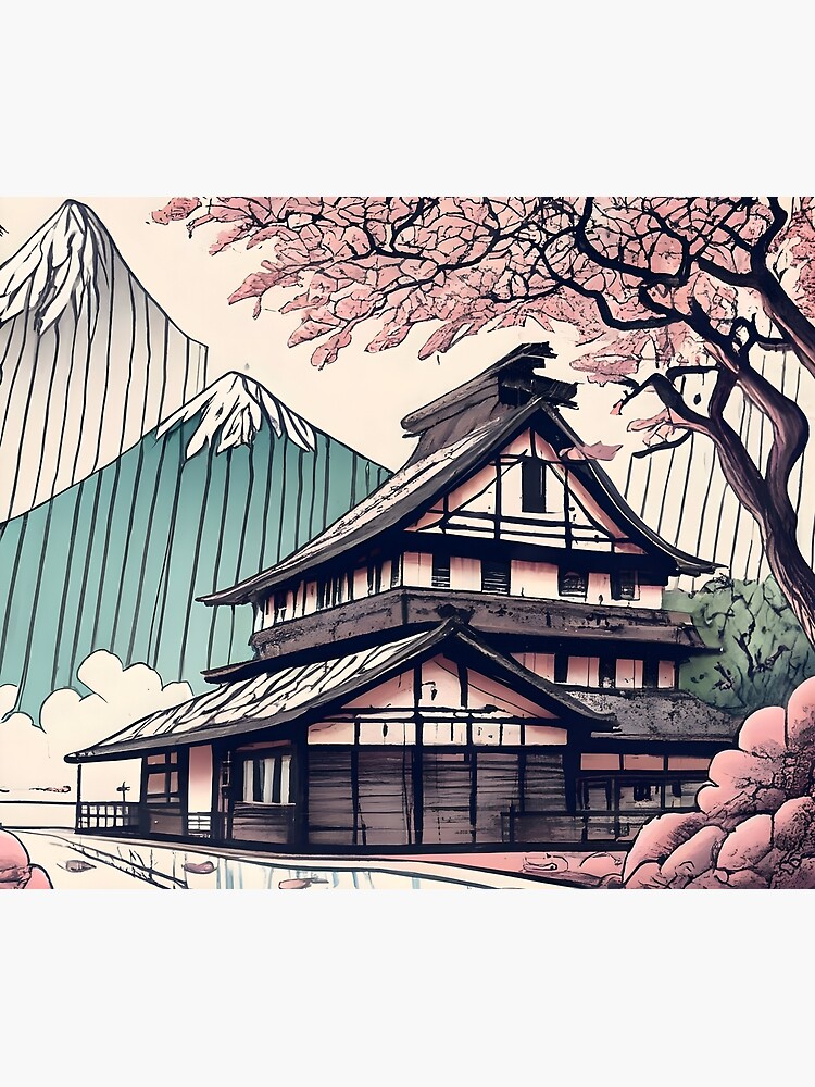 Thumbnail 2 of 2, Duvet Cover, Old abandoned Traditional Japanese house Minka Drawing designed and sold by Patricks-Art.