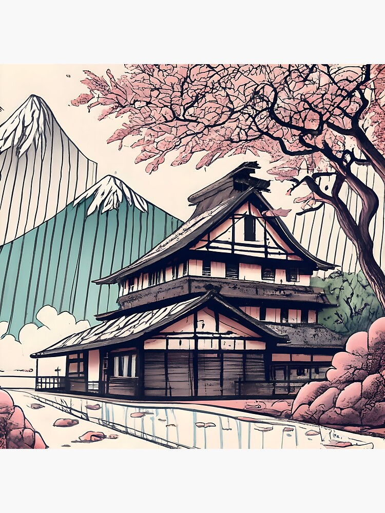 Thumbnail 3 of 3, Magnet, Old abandoned Traditional Japanese house Minka Drawing designed and sold by Patricks-Art.