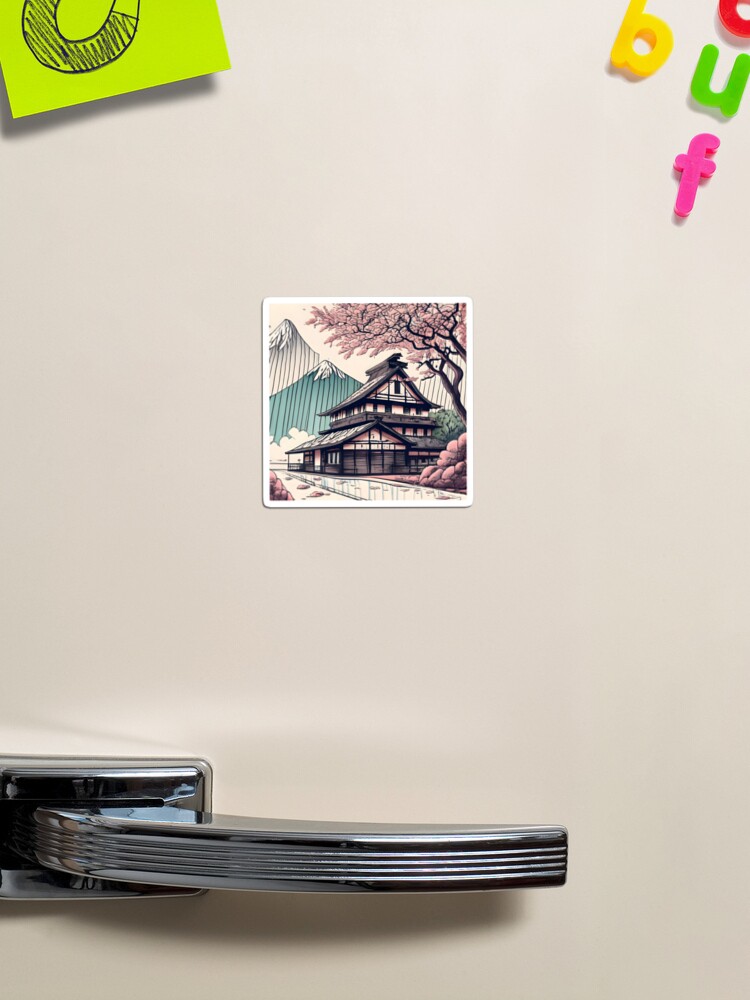 Thumbnail 1 of 3, Magnet, Old abandoned Traditional Japanese house Minka Drawing designed and sold by Patricks-Art.