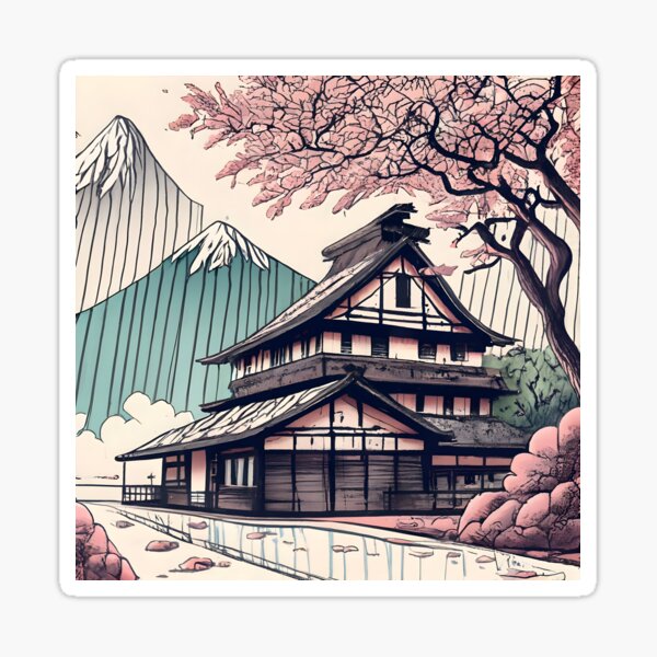 Item preview, Old abandoned Traditional Japanese house Minka Drawing designed and sold by Patricks-Art.