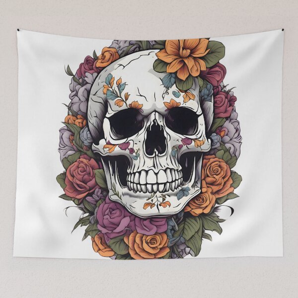 Item preview, Una calavera decorada al estilo mexicano, rodeada por flores multicolores designed and sold by IceCreamSmile.
