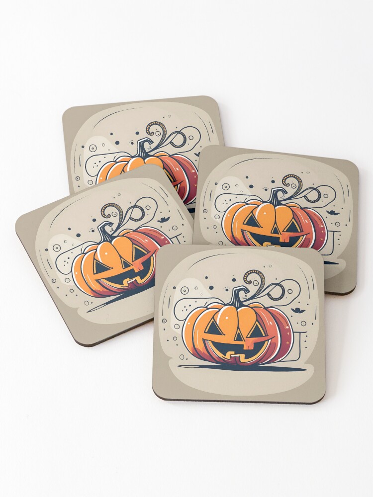 Thumbnail 1 of 5, Coasters (Set of 4), Orange Pumpkin Halloween designed and sold by Patricks-Art.