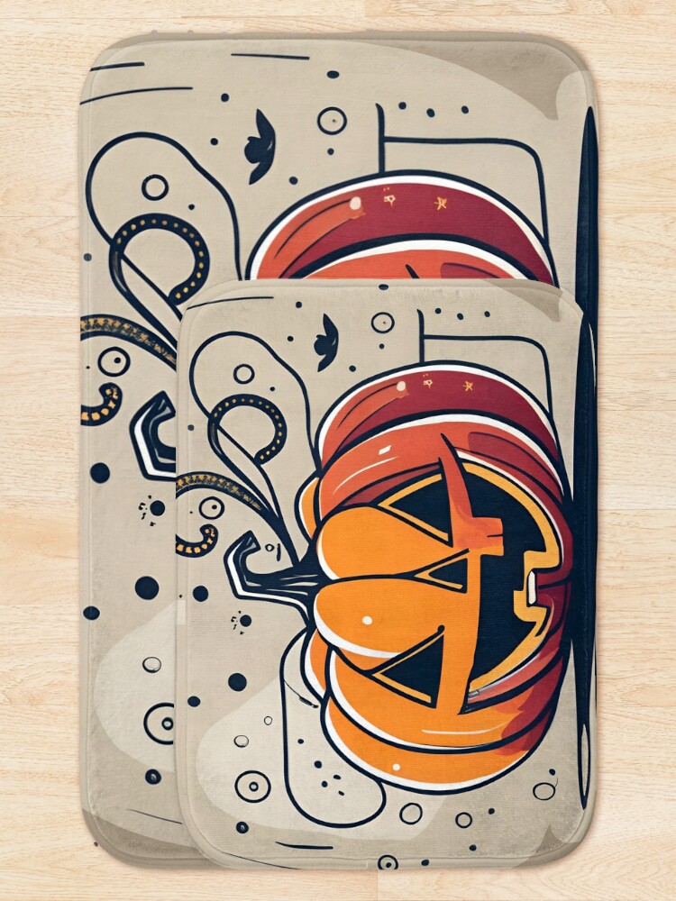 Thumbnail 5 of 6, Bath Mat, Orange Pumpkin Halloween designed and sold by Patricks-Art.