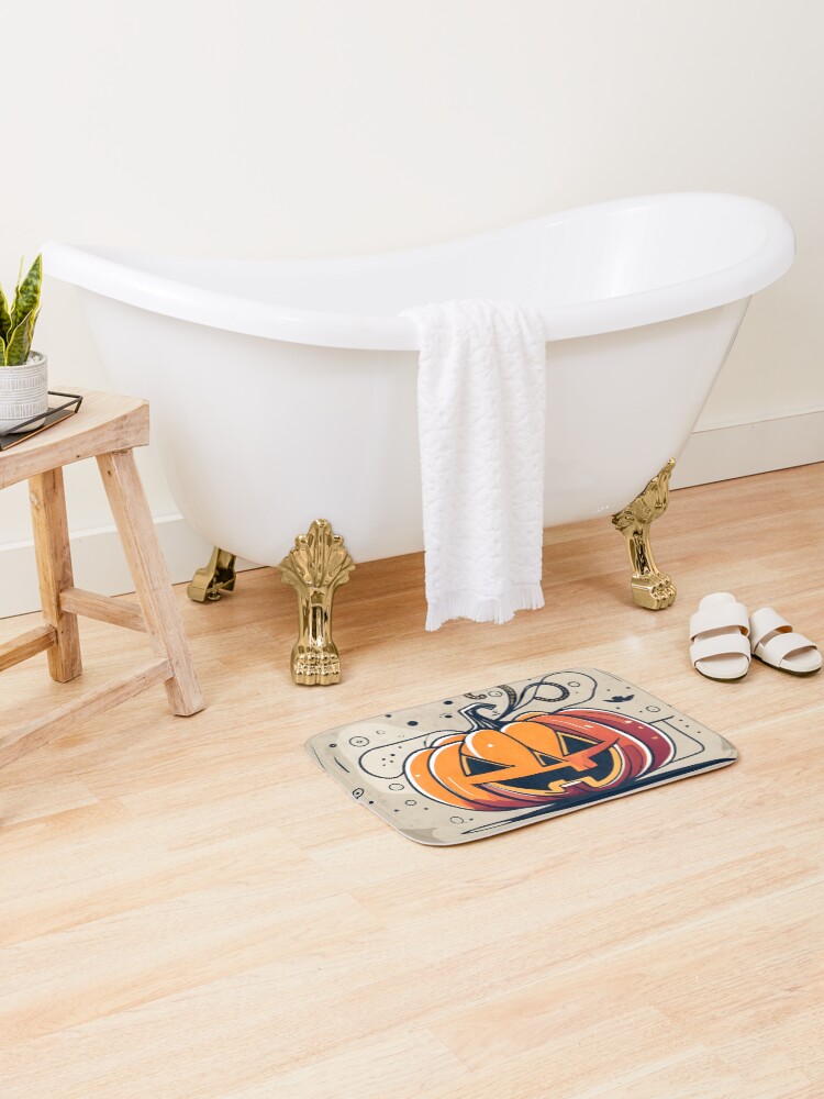 Thumbnail 2 of 6, Bath Mat, Orange Pumpkin Halloween designed and sold by Patricks-Art.