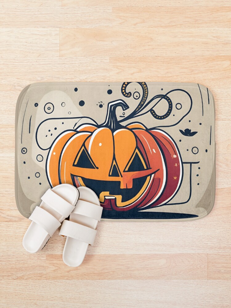 Thumbnail 1 of 6, Bath Mat, Orange Pumpkin Halloween designed and sold by Patricks-Art.