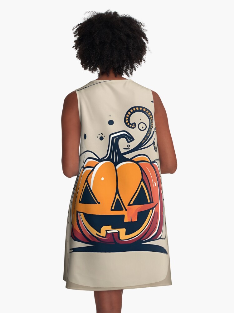 Thumbnail 3 of 4, A-Line Dress, Orange Pumpkin Halloween designed and sold by Patricks-Art.
