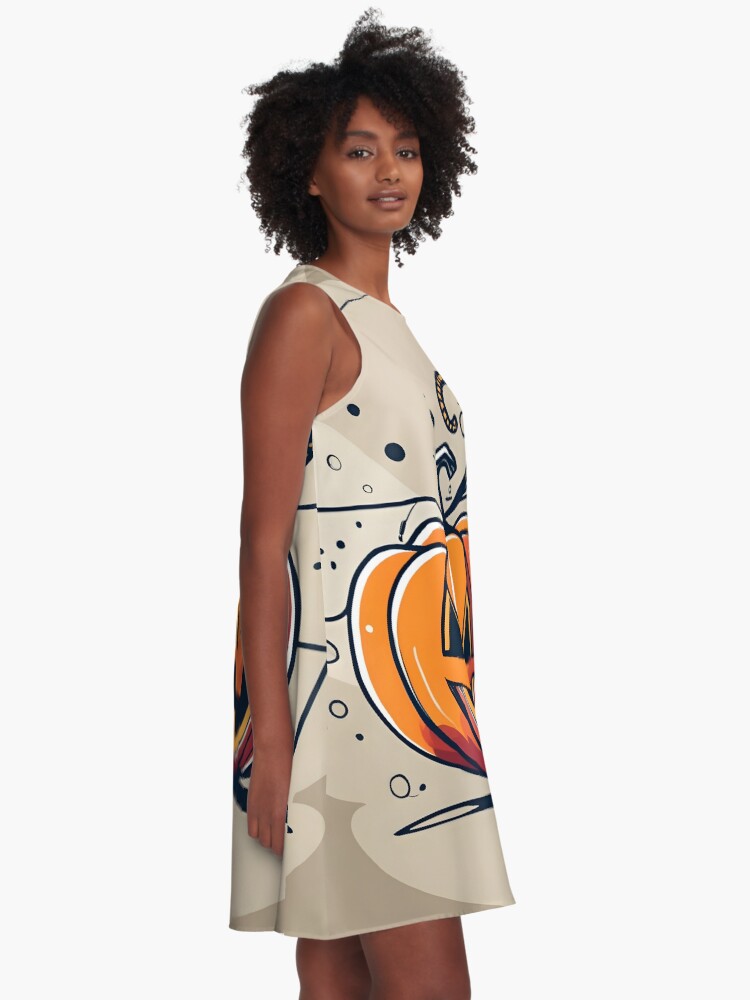 Thumbnail 2 of 4, A-Line Dress, Orange Pumpkin Halloween designed and sold by Patricks-Art.