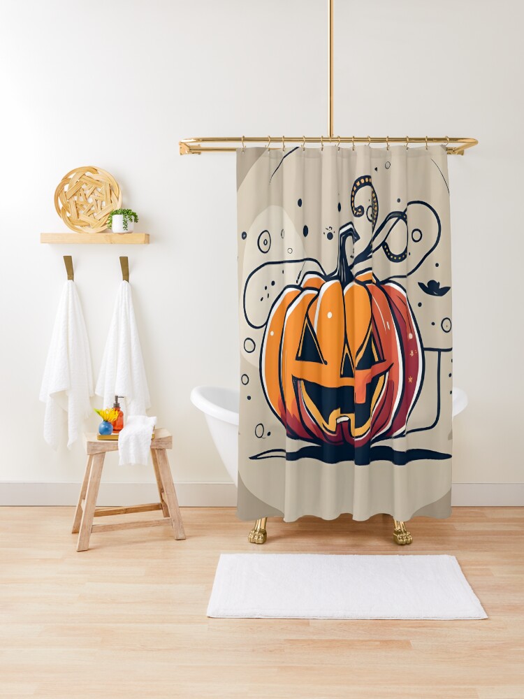 Thumbnail 1 of 5, Shower Curtain, Orange Pumpkin Halloween designed and sold by Patricks-Art.
