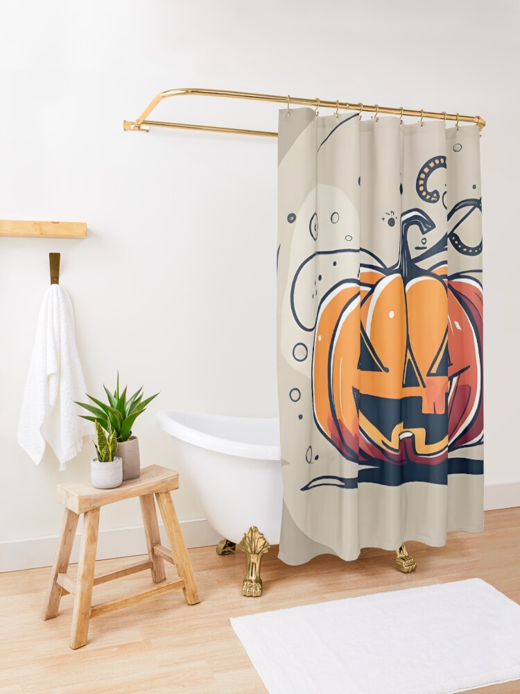 Thumbnail 3 of 5, Shower Curtain, Orange Pumpkin Halloween designed and sold by Patricks-Art.
